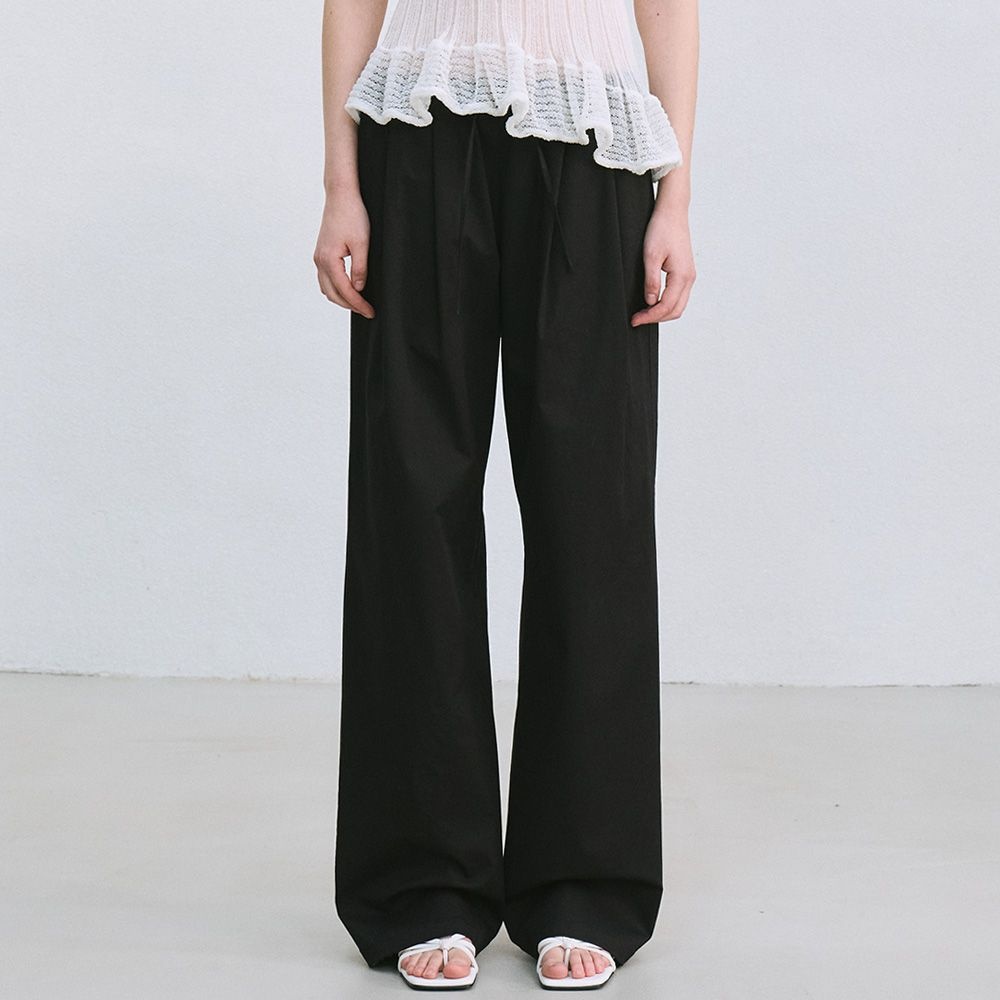 cotton wide-leg pants (black)
