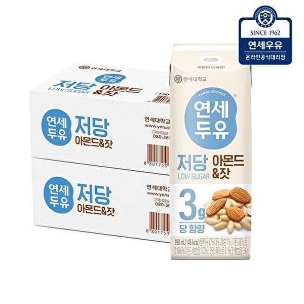 연세우유 [연세우유][연세두유] 저당 아몬드 잣 190ml (48팩)