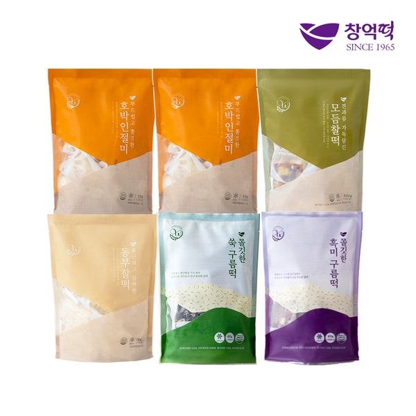 [창억떡]창억떡 5종세트 (호박인절미2봉+모듬찰떡+동부찰떡+쑥구름떡+흑미구름떡) : 롯데ON