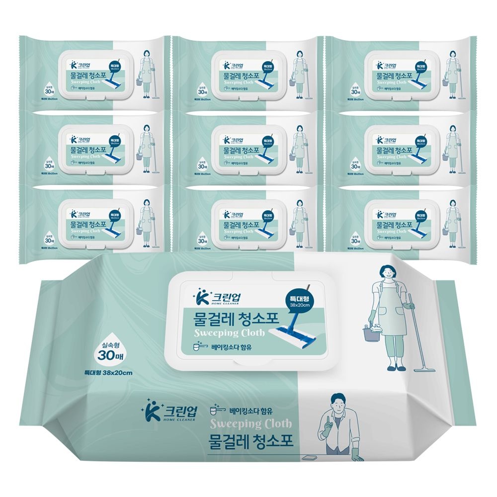 [오늘출발] 케이크린업 물걸레청소포 실속 특대형 30매x10팩 청소포 일회용 리필형 부직포 청소물티슈