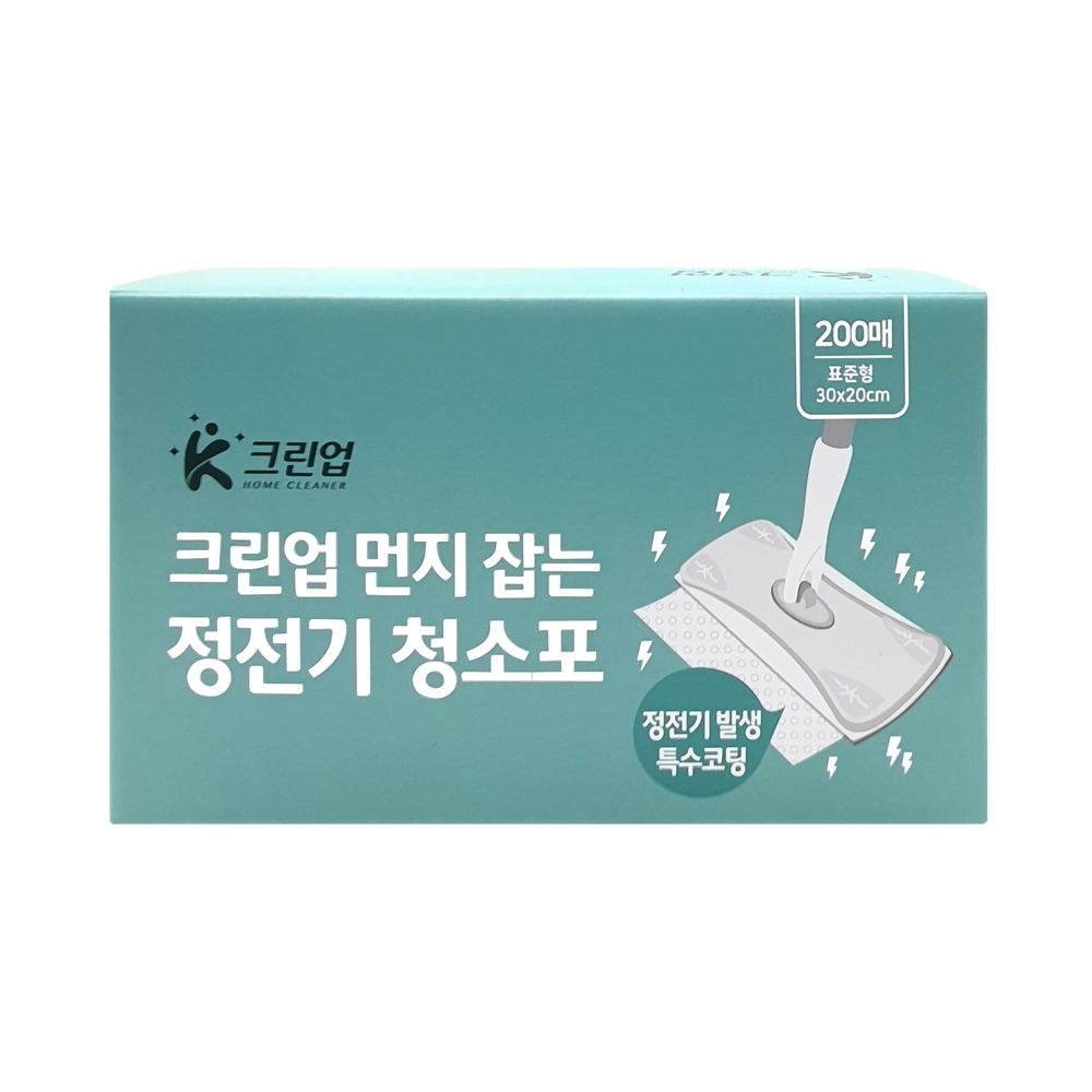 K크린업 먼지잡는 정전기청소포 200매 일회용 리필형 부직포 막대걸레티슈