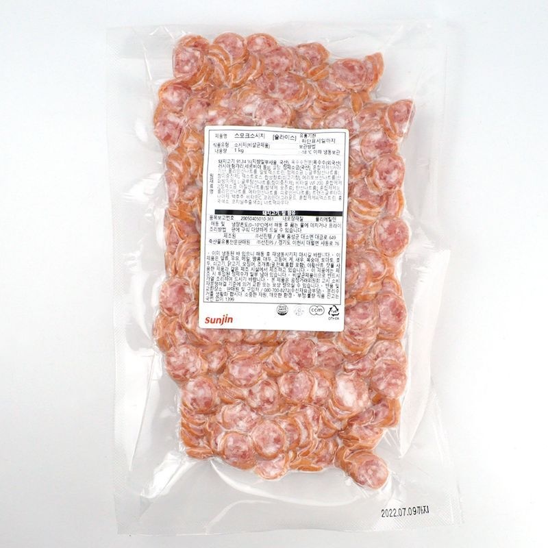 국산 돼지고기 91% 선진 스모크 소시지 슬라이스 1kg 훈제소시지