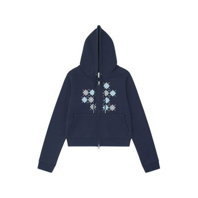 TCM argyle hooded zip-up