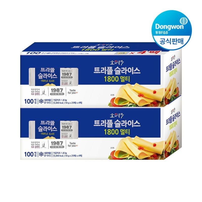 동원 [etv] 소와나무 트리플 슬라이스 치즈 1.8kg(18g, 100매) x 2개(총 200매)[35840119]