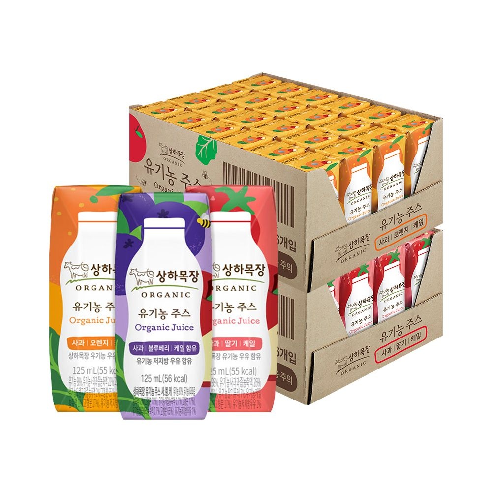 [롯데온] 상하목장 유기농주스 3종 125ml x 48팩+홀더 (26,940원/무료)