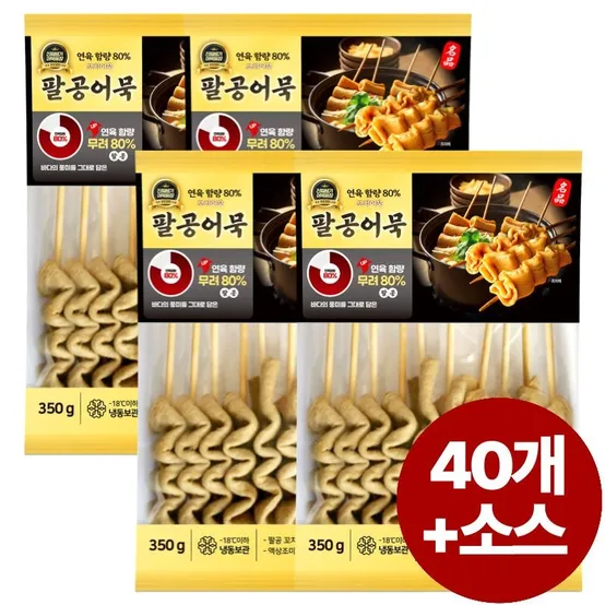 [연육함량 80%] 팔공 프리미엄 고연육 함량 꼬치어묵 10개입 X 4팩 (총 40개입+소스)