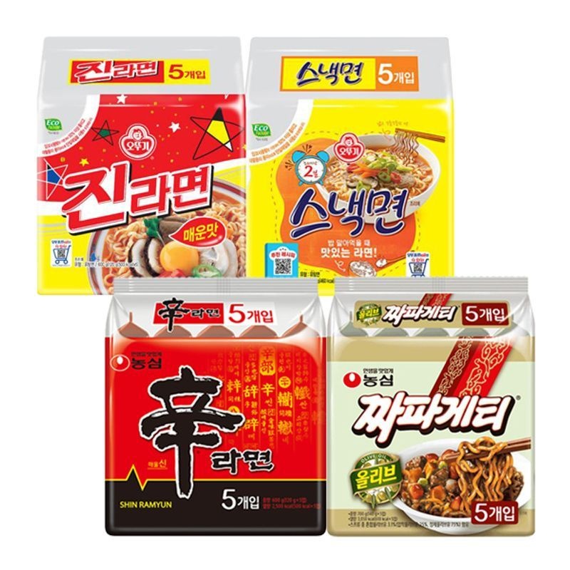 농심 인기라면 4종 20개 짜파게티5 + 신라면5 + 스낵면5 + 진라면5