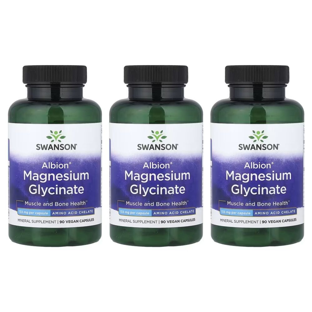 [해외] 3개 세트 스완슨 알비온 마그네슘 글리시네이트 133mg 90캡슐 비스글리시네이트 킬레이트