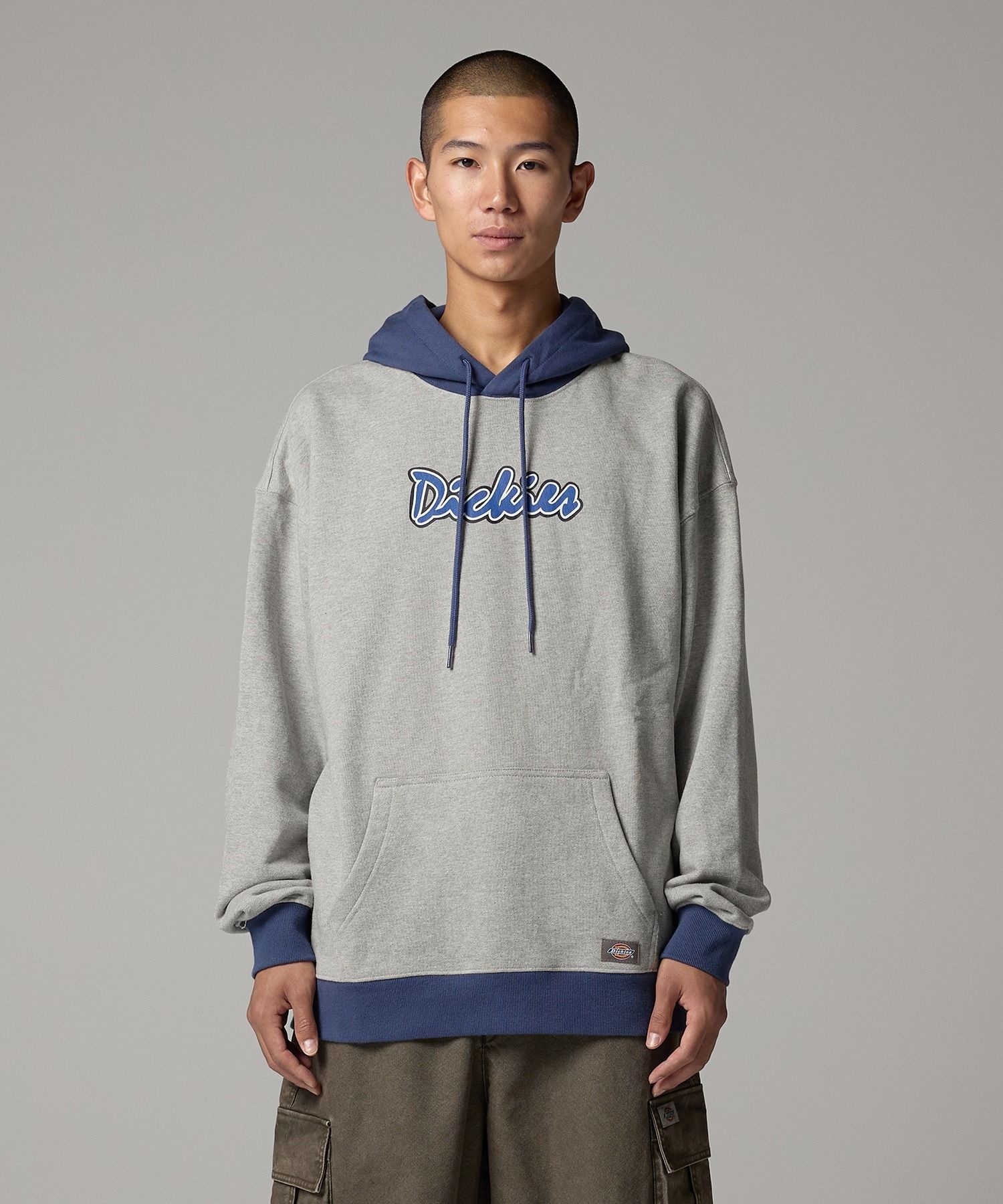 디키즈 커시브 로고 투톤 후디 Melange Gray 기모 크롭후드티 DIKU252LRHD001GR0 5317240