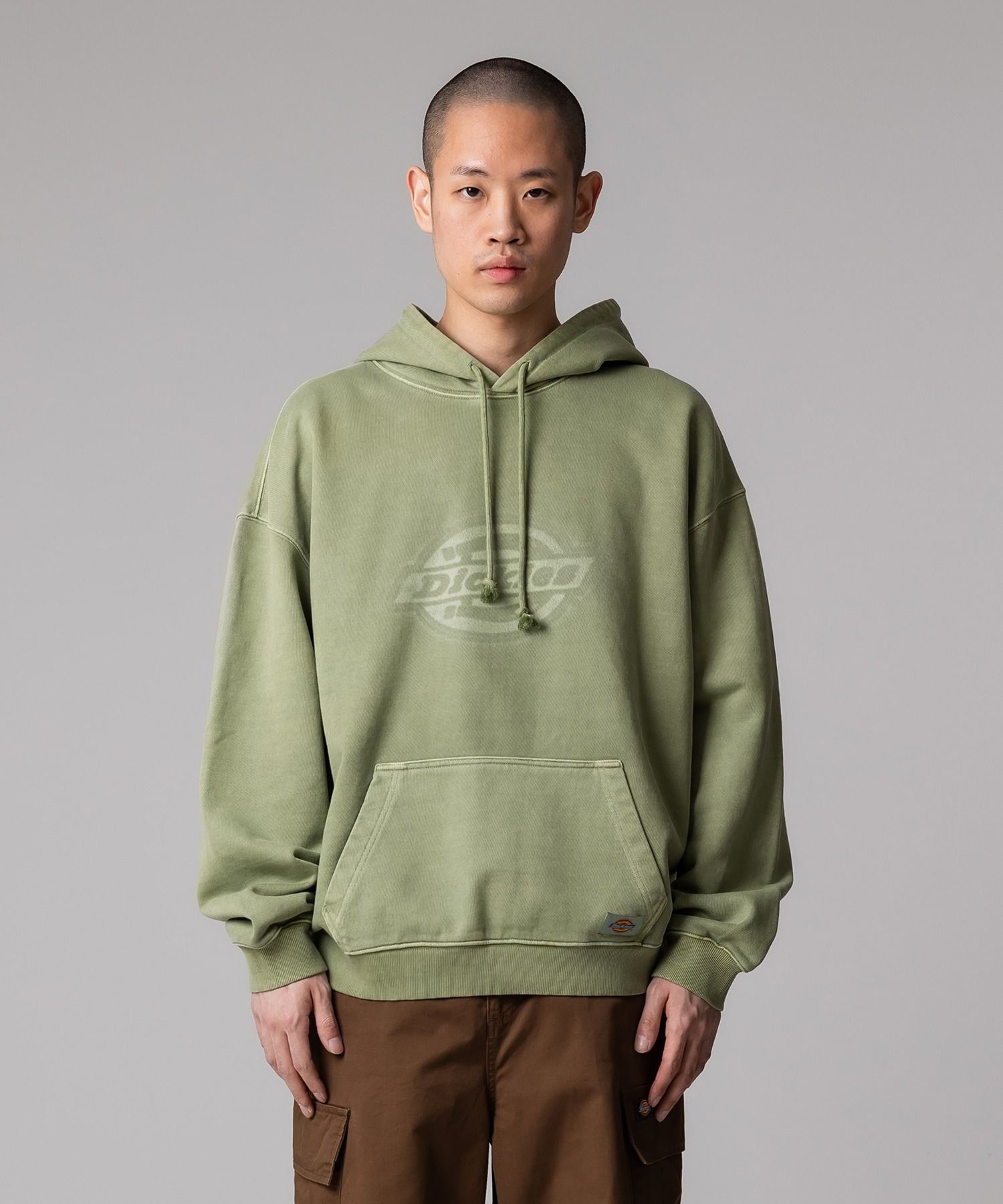 디키즈 가먼트 다이드 모노 로고 후드 Olive 기모 크롭후드티 DIKU251LRHD001OL0 4808322