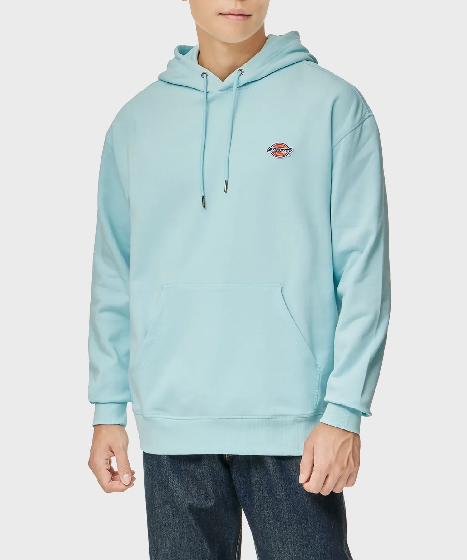 디키즈 프렌치 테리 릴렉스드 스몰 자수 로고 후드 티셔츠 Iced Aqua 기모 크롭후드티 2760727