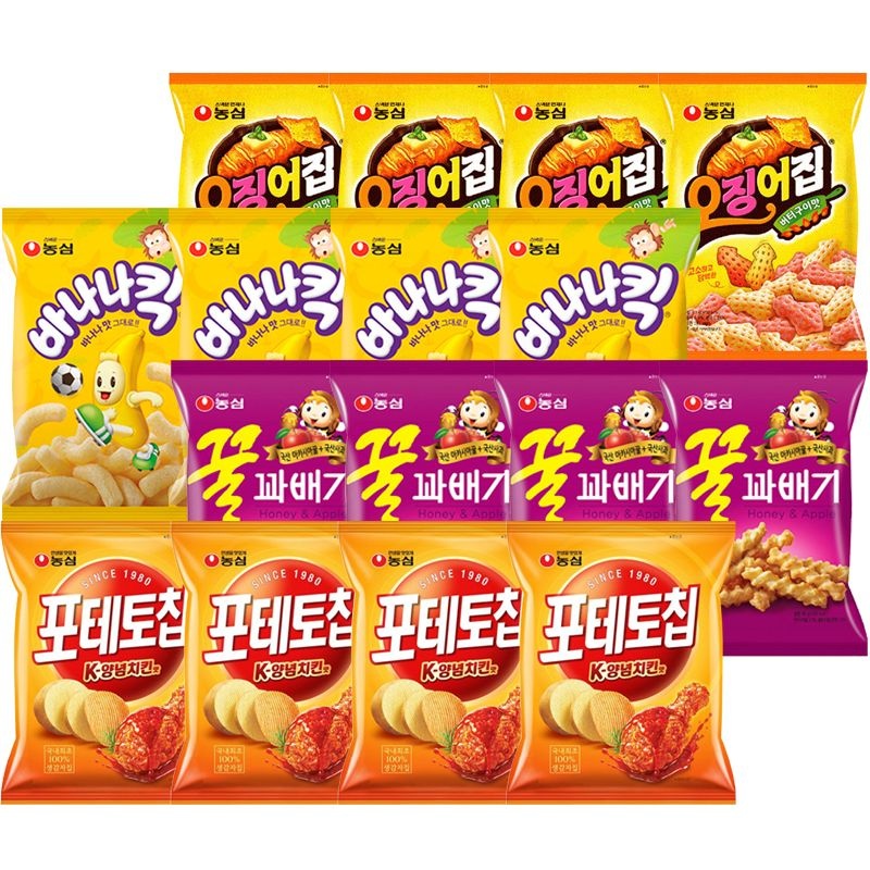 농심 포테토칩양념치킨맛4봉+꿀꽈배기4봉+바나나킥4봉+오징어집4봉