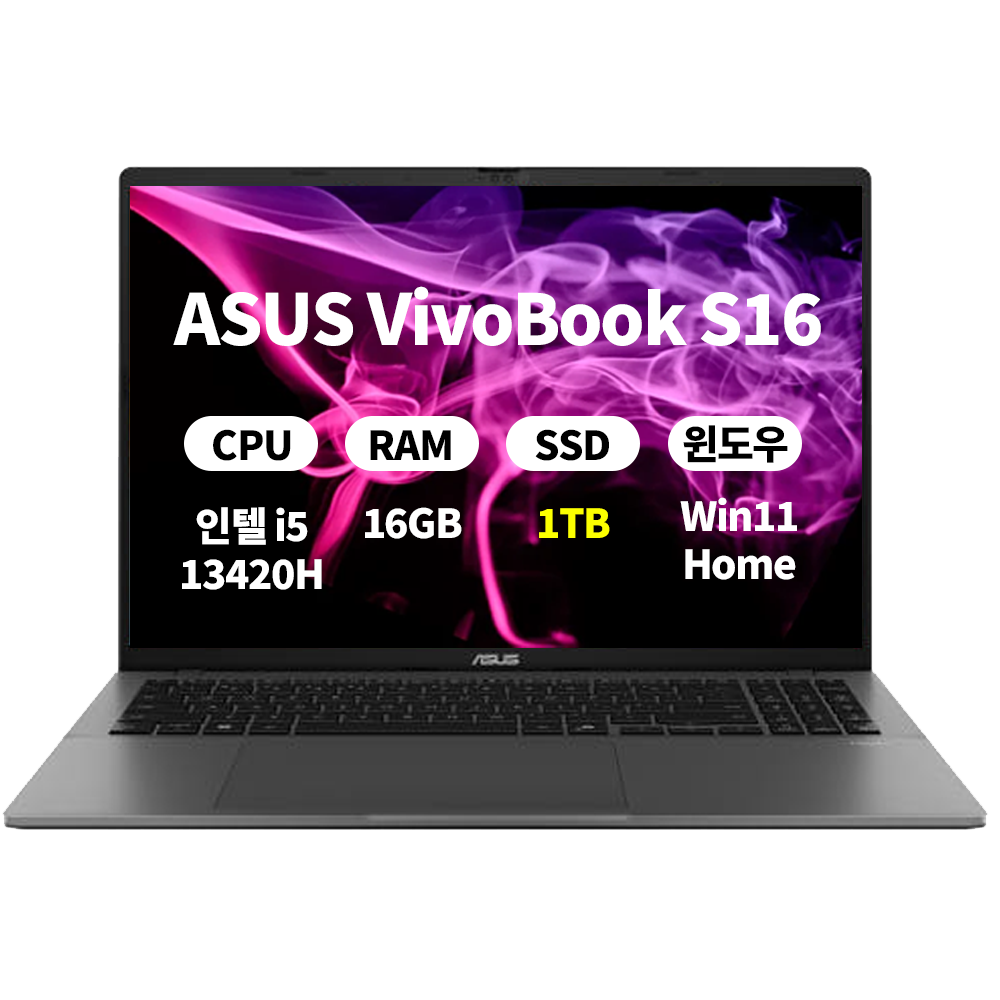 [오늘출발] (오늘출발)(3종선물) ASUS 비보북 S16 S3607VA-RP048W WIN11 16GB 1TB 마우스+액정필름+키스킨 DERW