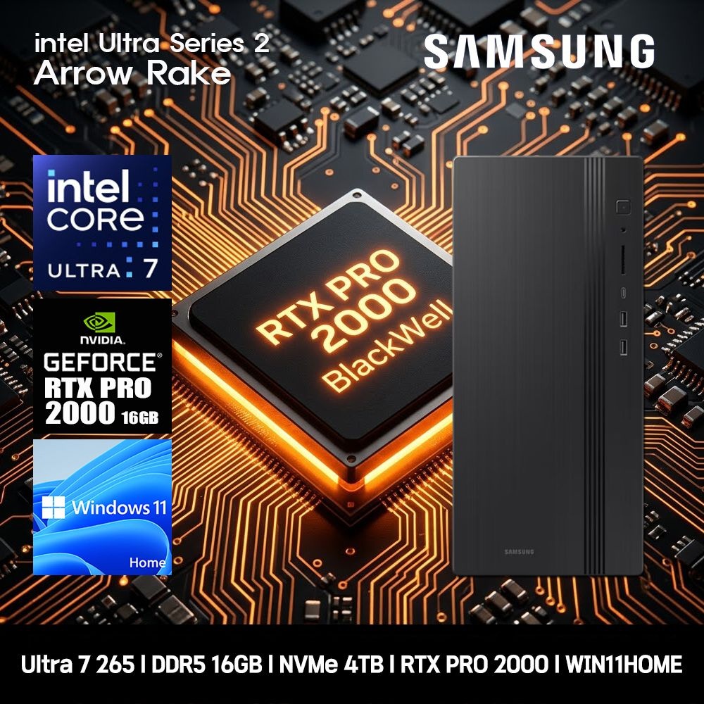 [오늘출발] 삼성전자 삼성 데스크탑 울트라7 RTX PRO2000 컴퓨터 DM500THA-U7ABZ-RTX PRO2000 WIN11 Ultra7-265 16GB SSD4TB