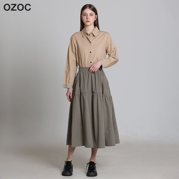 [오조크(OZOC)] 폴리 절개 풀밴딩 플레어 스커트 (택가격: 98000원)