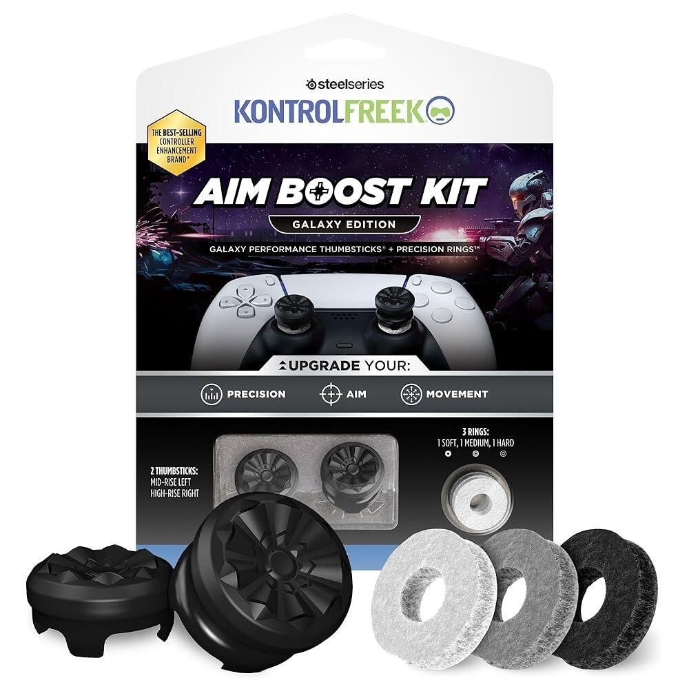 KontrolFreek Xbox One 및 Xbox 시리즈 X 컨트롤러용 Aim Boost 키트 | 퍼포먼스 썸스틱과 정밀 링 포함 | 블랙 갤럭시 에디션