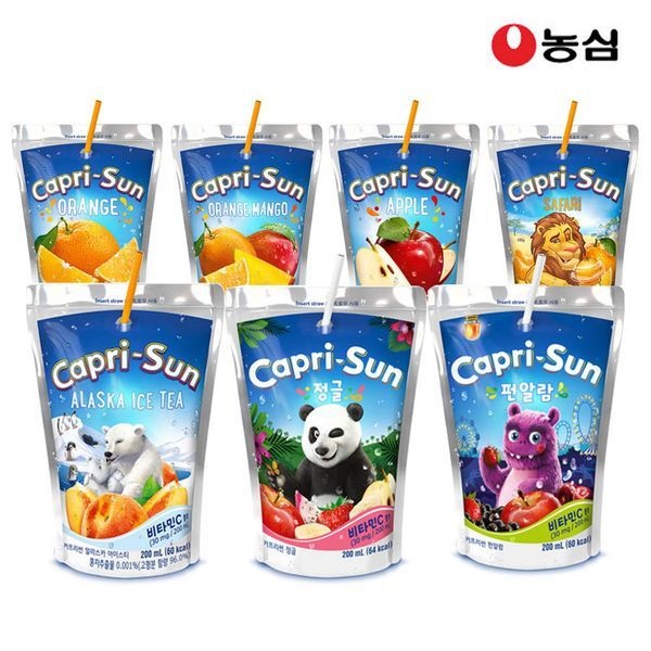 농심 카프리썬 6종 200ml 10팩/오렌지/사파리/아이스티/사과/오렌지망고/정글/펀알람