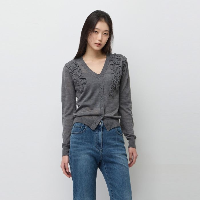 프릴 브이넥 가디건_SAKC07611GR