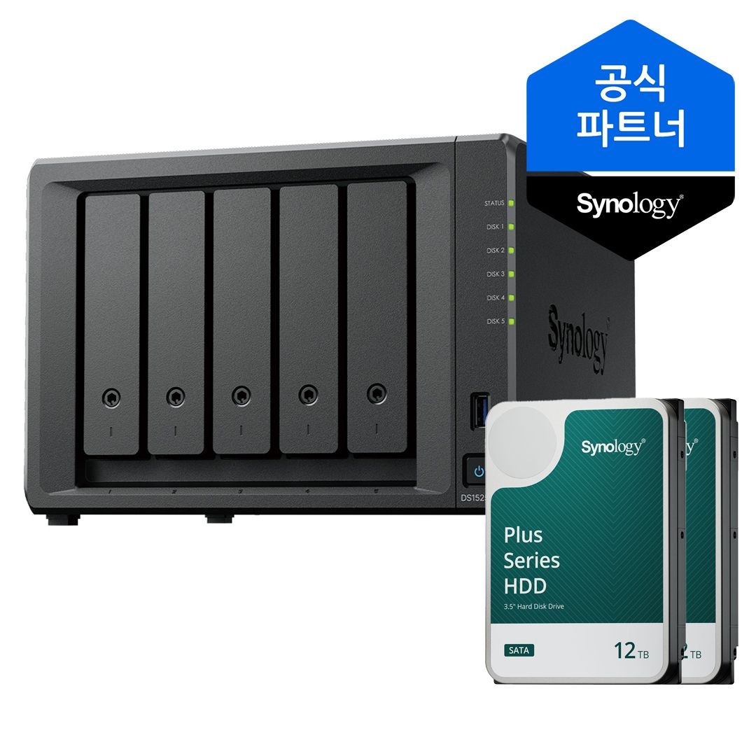 시놀로지 [10% 카드할인] 시놀로지 나스 DS1525+ 24TB (12TBx2) 5베이 HAT3310 정품HDD 포함