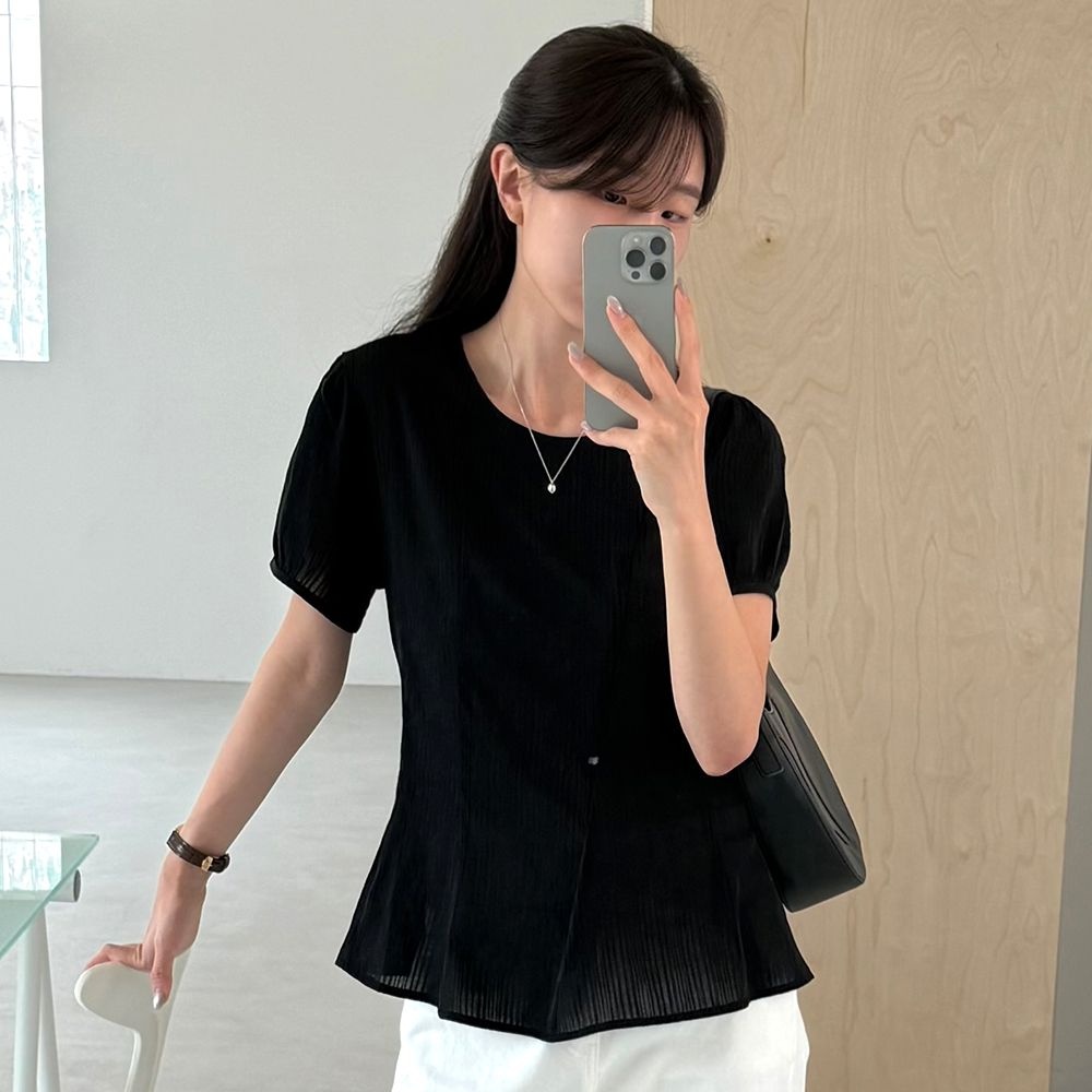 Basic Tencel Stripe Blouse - Black