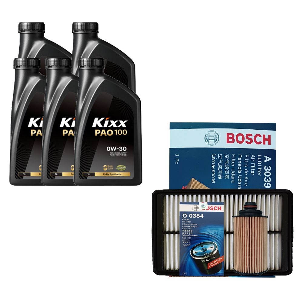 킥스 베리뉴 티볼리 1.5 가솔린 킥스 PAO100 0W30 5L 엔진오일 보쉬 필터 세트