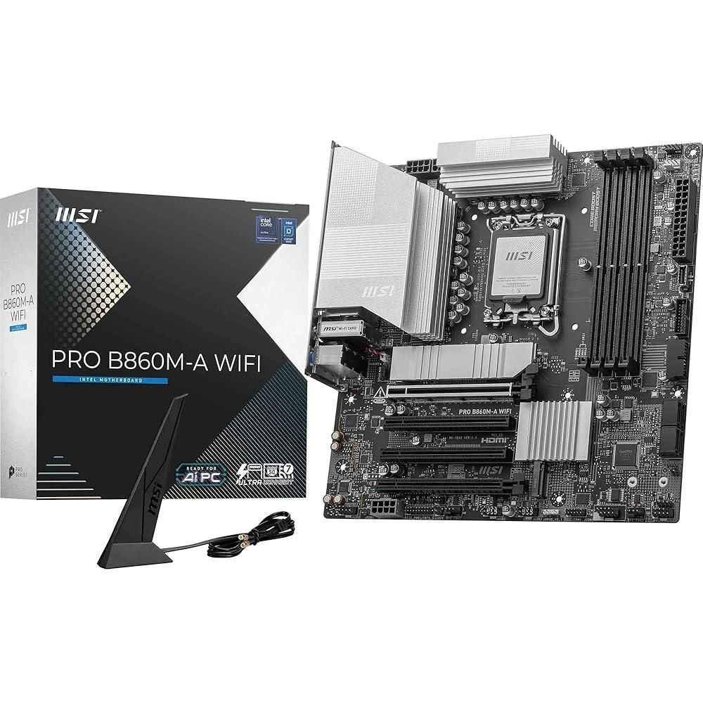 [해외] MSI PRO B860M-A WiFi 마더보드, mATX - 인텔 코어 울트라 프로세서(시리즈 2), LGA 1851-12 DRPS, DDR5 메모리 부스트 (8600+ MT/s