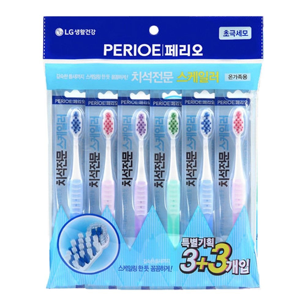 [롯데백화점]  페리오 치석전문 스케일러 온가족용 초극세모 칫솔 3+3입