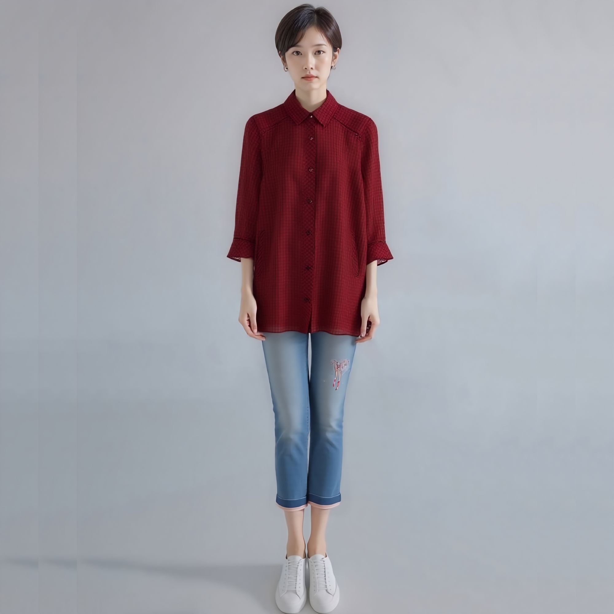 [롯데백화점] 모라도 24년 봄 여름 중년 여성 사각 지지미 사다리 자바라 코트MNM5CT430H-CC