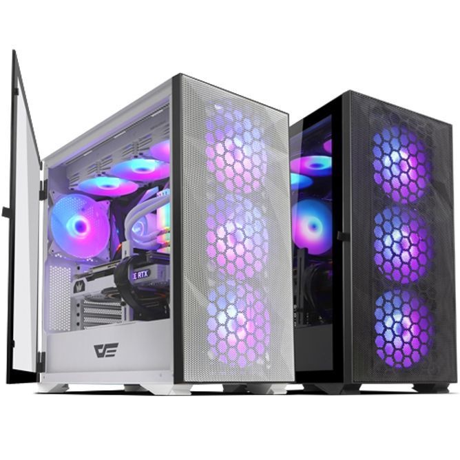 PC 컴퓨터케이스 DLX21 RGB MESH 강화유리(화이트) 식스팬 pc케이스화이트