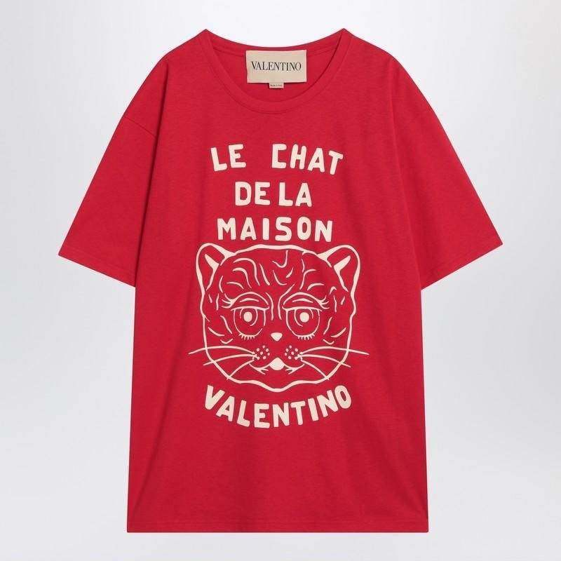 발렌티노 25 F/W 발렌티노 레드 티셔츠 WITH 르 CHAT 드 라 MAISON 프린트 7V3MG16PB32-BR3 B0051846454