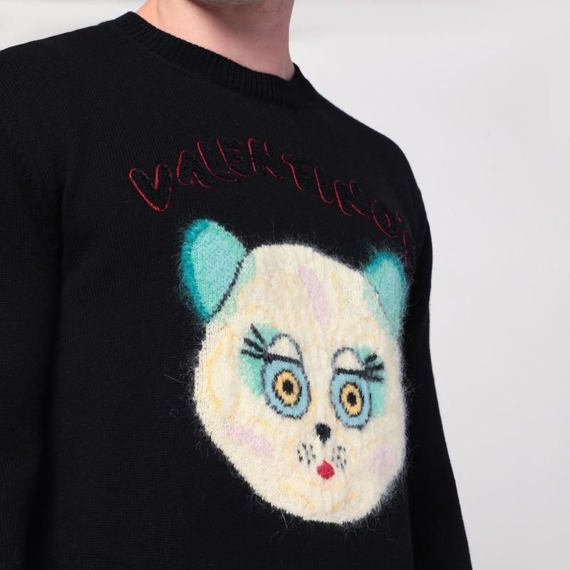 발렌티노 25 F/W 발렌티노 블랙 스웨터 WITH 르 CHAT 드 라 MAISON 패치 7V3KC35IB2V-0NO B0051846450