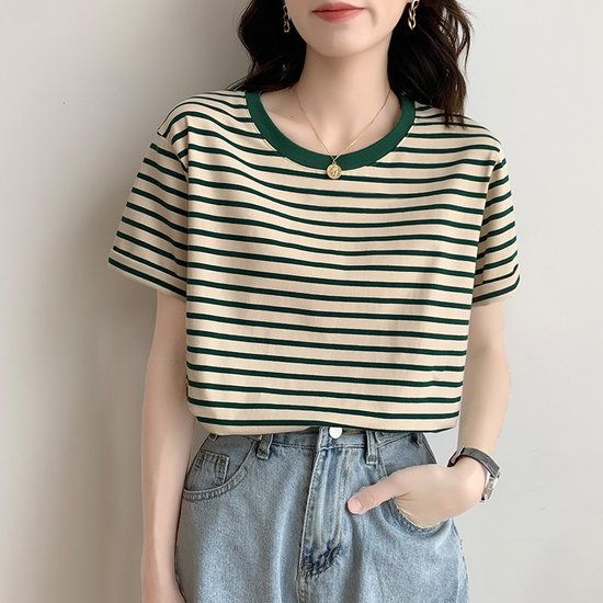 바이미 데일리 스트라이프 라운드 반팔 티셔츠 3size 택1 단가라 반팔티 1149291