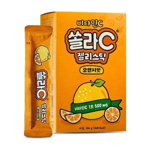 고려은단 비타민C 쏠라C 젤리스틱 오렌지맛 14포 1개 키즈 어린이 D