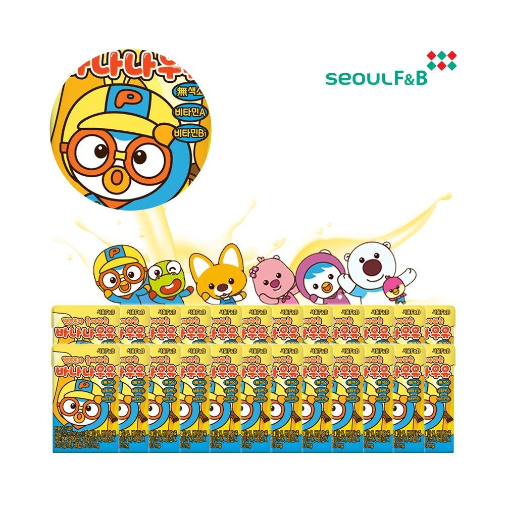 서울에프엔비 뽀로로 바나나우유 140ml 24팩 1박스 멸균 아동우유 아이들 음료