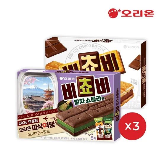 오리온 비쵸비 말차쇼콜라 5P 3개 + 비쵸비 초코 5P 3개 