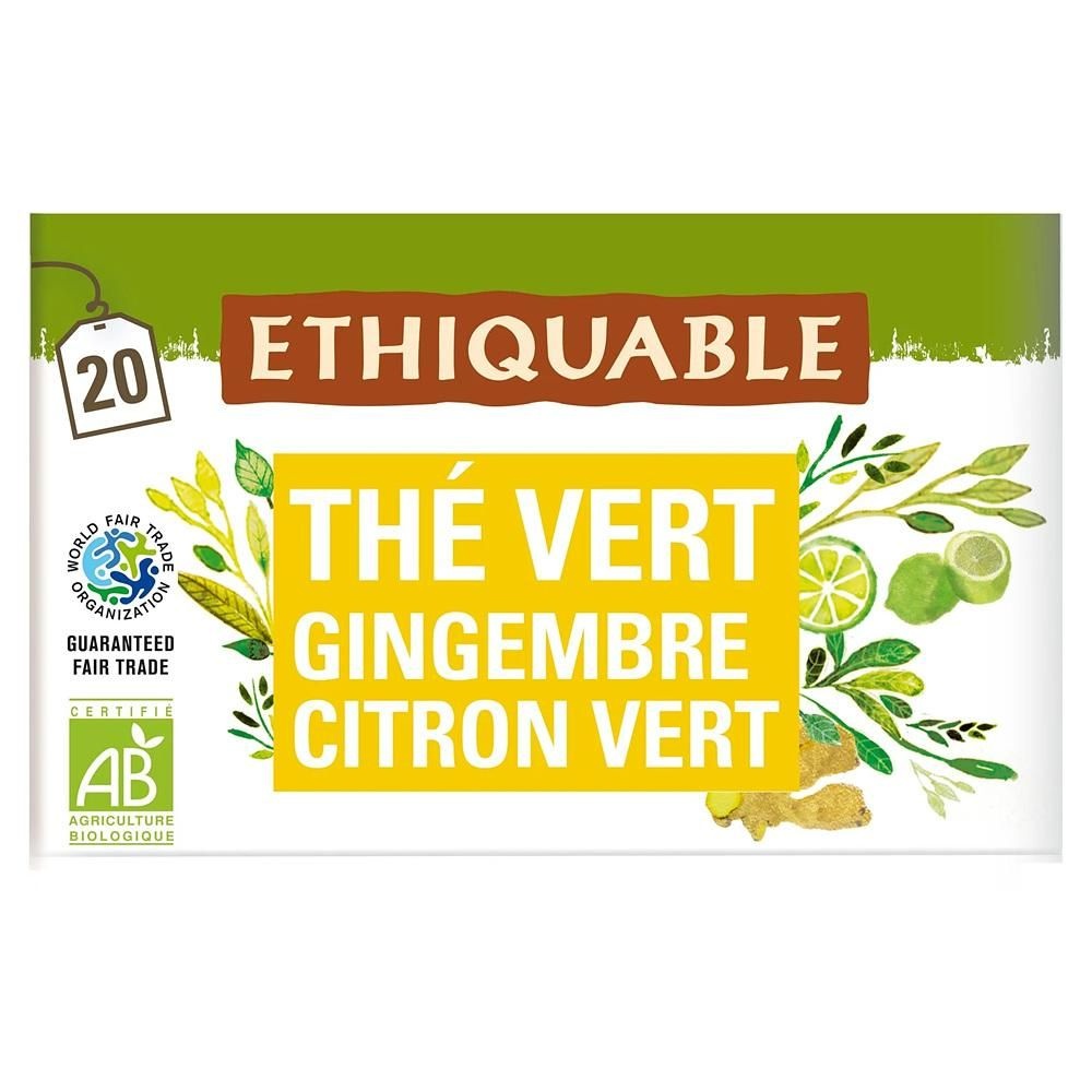 [해외] ETHIQUABLE 티백 20개입 4팩 실론 진저 라임 Organic Ceylon Ginger Lime Green Tea ETHIQUABLE