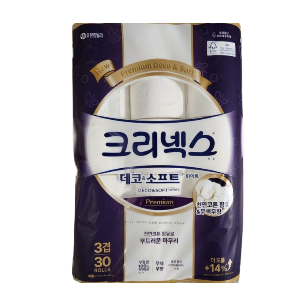 크리넥스 데코앤소프트 화이트 25M 30롤 2팩