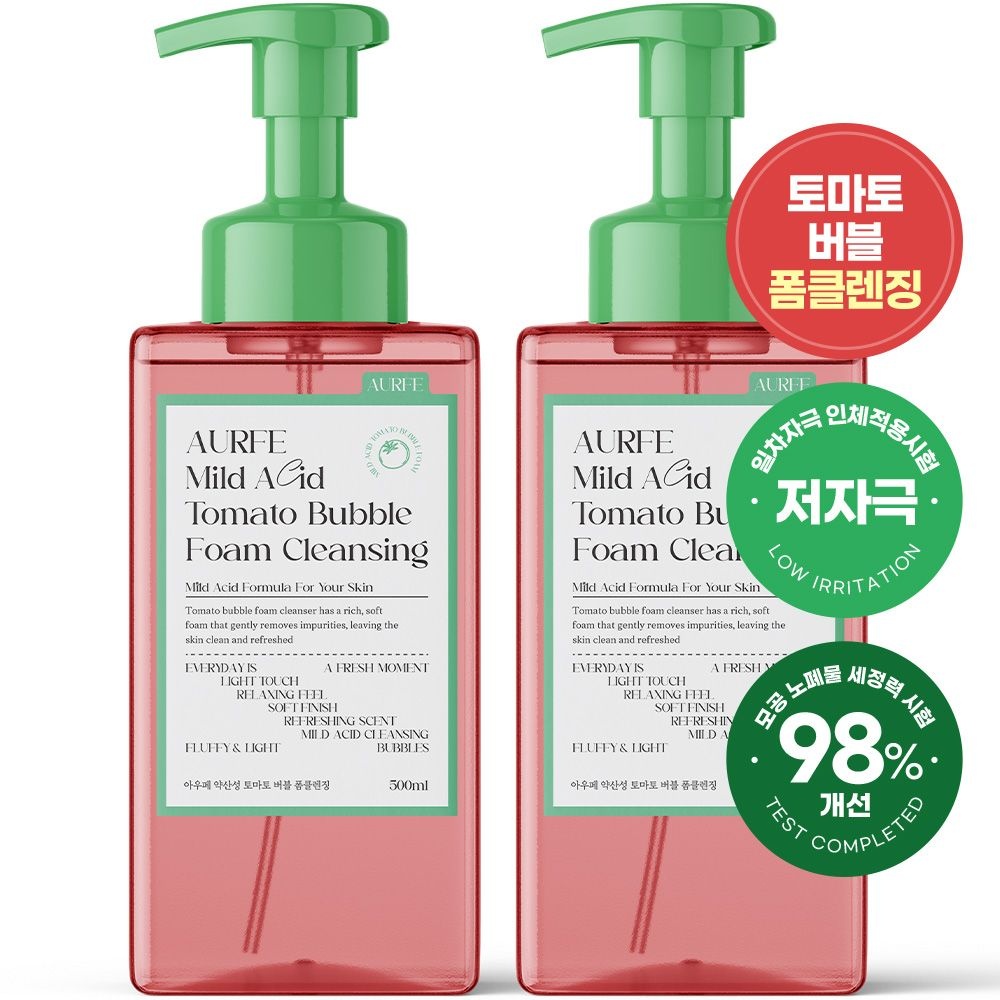 1+1 아우페 약산성 토마토 버블 폼클렌징 500ml 딥 클렌징폼 모공 노페물 저자극 대용량 세안제 폼클렌저