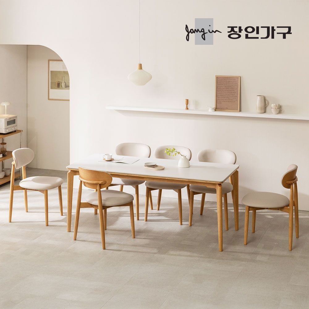 [무료내림서비스] 해롤드 포세린 세라믹 다이닝 사각 6인 1800 식탁 테이블 세트+의자 6개
