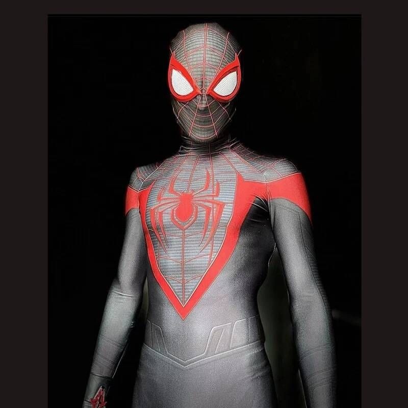 MARVEL [해외] 할로윈 성인 스파이더맨 PS5 마일즈 모랄레스 어드밴스드 테크 슈퍼 히어로 코스프레 코스튬 풀 바디 수트 젠타이