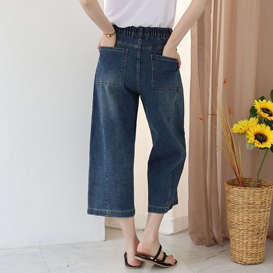 [S~XXL 빅사이즈까지]마리오 뒷절개 와이드 데님팬츠 /7부 뒷밴딩 데일리 VPT119