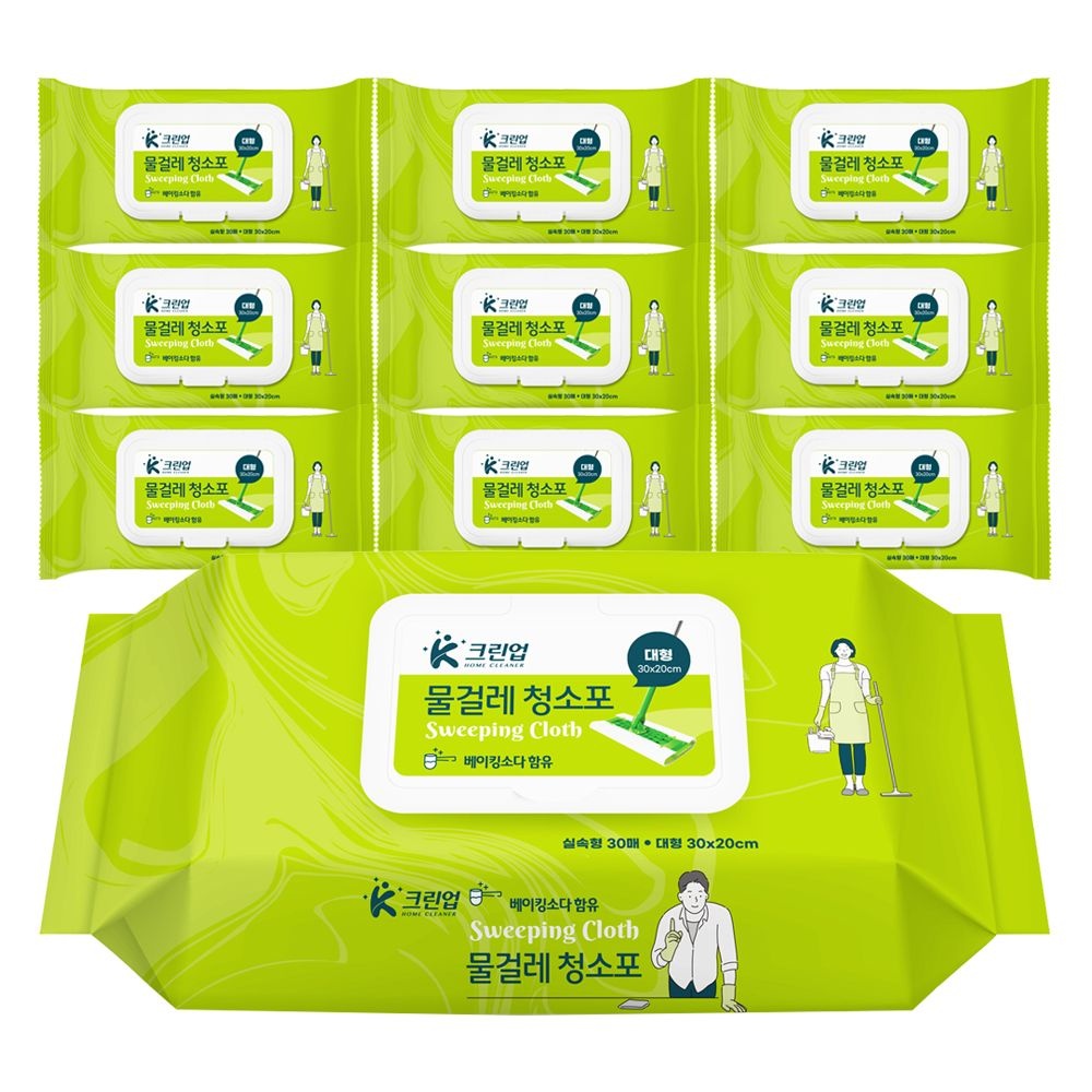 [오늘출발] 크린업K 물걸레청소포 실속 대형 30매x10팩 청소포 일회용 리필형 부직포 청소물티슈