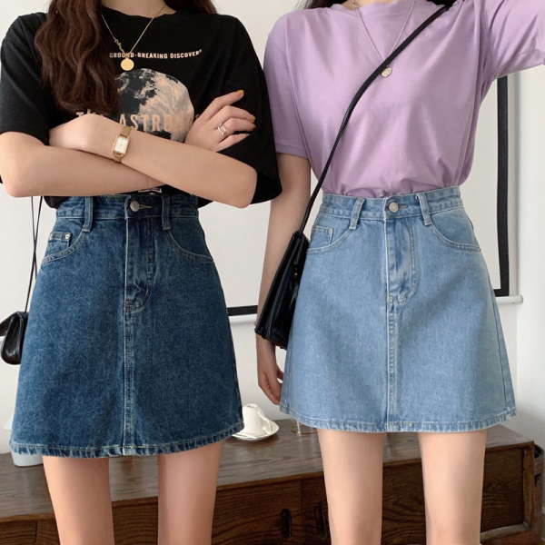 [모노위크] [간절기신상]  왓두 사계절 청치마 연청 진청 데님 미니스커트 - 2 size