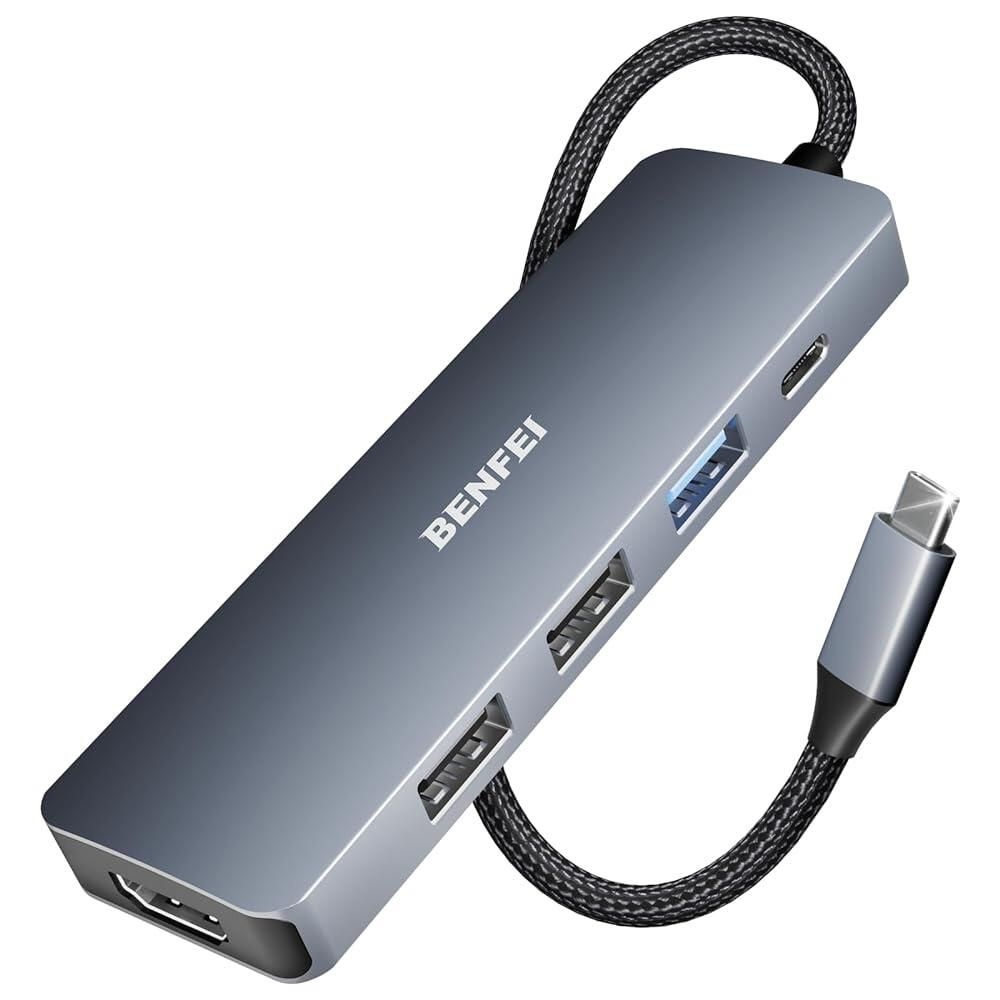 [해외] BENFEI USB C 허브 5-in-1 4K HDMI인증, 100W 전원 공급, A 3개, 실리콘 케이블, 맥북 프로/에어, 아이패드 프로, 아이맥, 아