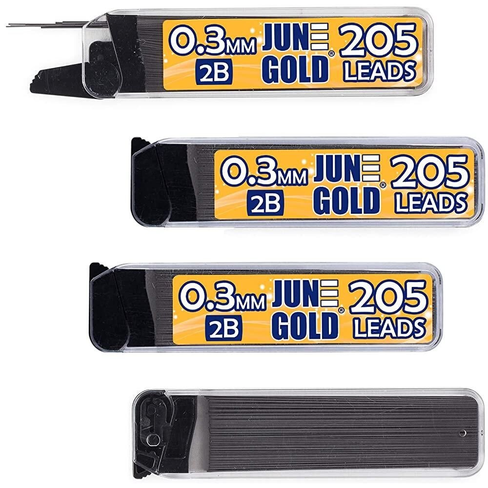 June Gold 320피스, 0.9mm 4B 심 리필, 디스펜서 당 80개, 대담한 두께, 파손 방지 리드/흑연, 1.0mm 호환 4개 팩