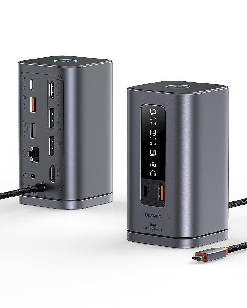 [해외] Baseus 도킹 스테이션, Spacemate윈도우 트리플 디스플레이 11 in 1, 4K@60Hz HDMI&DP, 10Gbps USB A/C 포트, 기가비트 이더넷, 3.5m