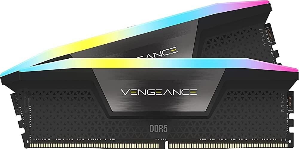 Corsair [해외] CORSAIR VENGEANCE RGB DDR5 RAM 32GB 2x16GB 6400 CL36 인텔 XMP iCUE 호환 컴퓨터 메모리 블랙 CMH32GX5M2B6400C36