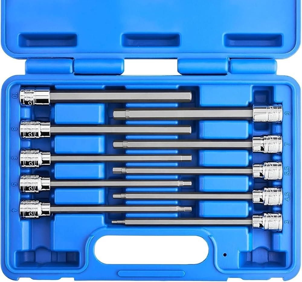 Neiko [해외] Neiko 10244A 1cm3/8인치 드라이브 엑스트라 롱 볼 엔드 육각 비트 소켓 세트, SAE 0.3cm1/8인치에서 1cm3/8인치, S2 스틸, 7피