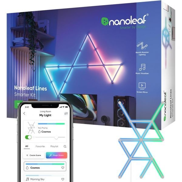 [해외] Nanoleaf Lines 게임 홈 장식 벽 인테리어 조명 60도 키트(15라인)(WiFi 스마트 RGBW 16M+ 컬러 LED 조광 가능)