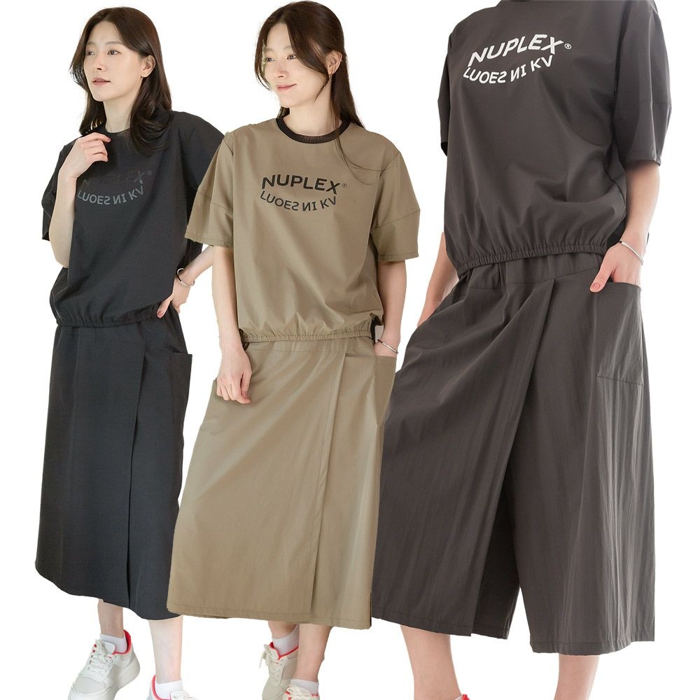 이브바바 여성 여름 기능성 쿨링 라이트 반팔 라운드 티셔츠 + 랩 치마바지 셋업 세트